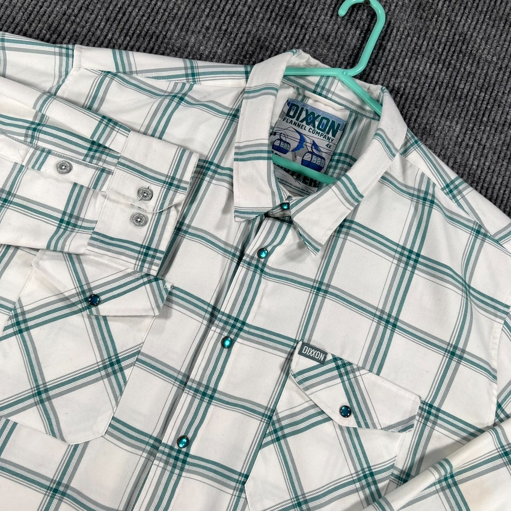 Dixxon Flannel Shirt Mens 4XL The Whistler Mens White Green Pearl Snap Long Slv